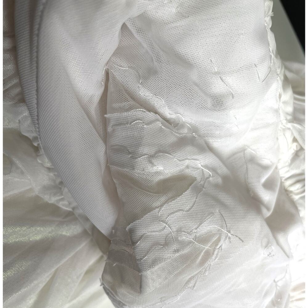 DI PETSA Long Sheer Wet Look High low Draped White Iridescent Maxi Skirt Sz L - Picture 6 of 8